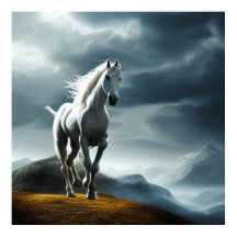 Vit häst i vilden i bergen