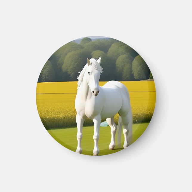 Vit häst med blomsterkrans magnet (Framsidan)