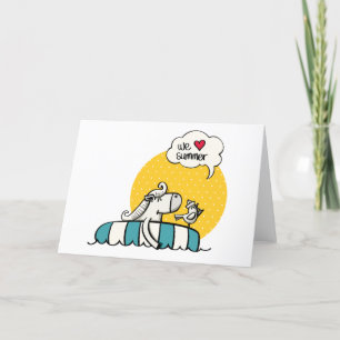 Vit häst simmande med fågel tack kort