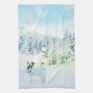 Vit häst Snowy Scene Kökshandduk