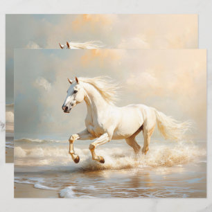 Vit häst som springer på stranden Scrapbookpapper