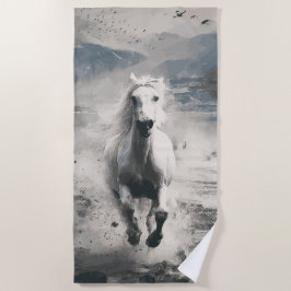 Vit häst springer genom vatten