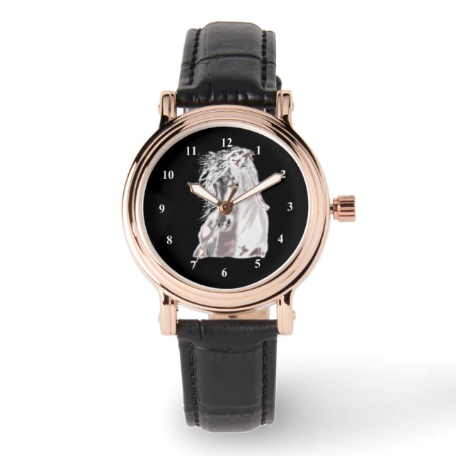 Vit häst Svarta Watch Armbandsur (Framsida)