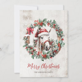 Vit häst tomteluva julkrans rustik trä julkort