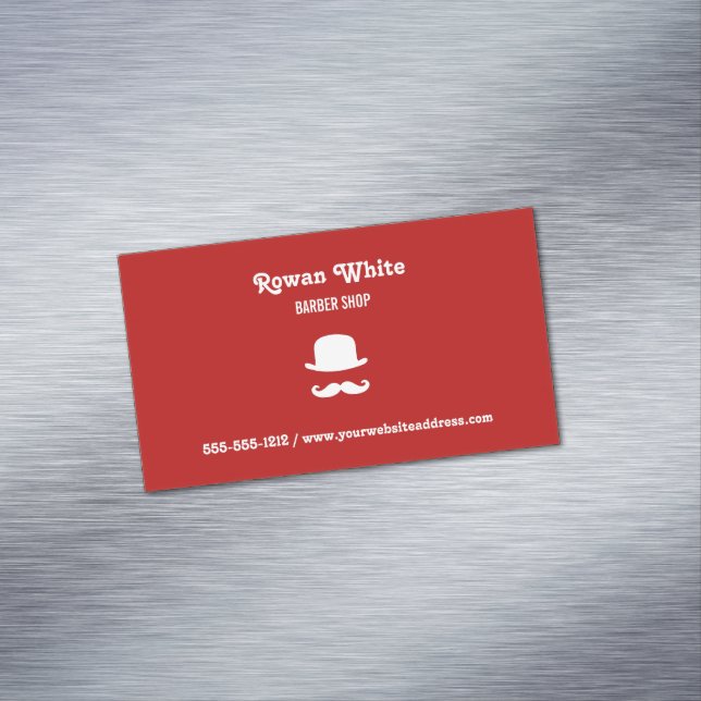 Vit hatt och mustasch silhouette röd magnetiska visitkort (In Situ)