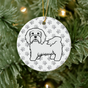 Vit Havanesiskt Sött Tecknat Hundillustration Julgransprydnad Keramik