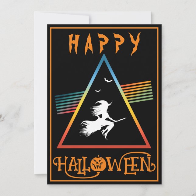 VIT HÄXA PÅ KVAST GLAD HALLOWEEN KOSTYMPARTY INBJUDNINGAR (Framsida)