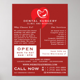 Vit Hearted Toth Logotyp Tandvård, Dentist Advert Poster