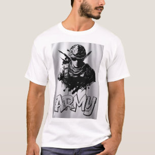 Vit helärmad t-shirt med Army logotyp design