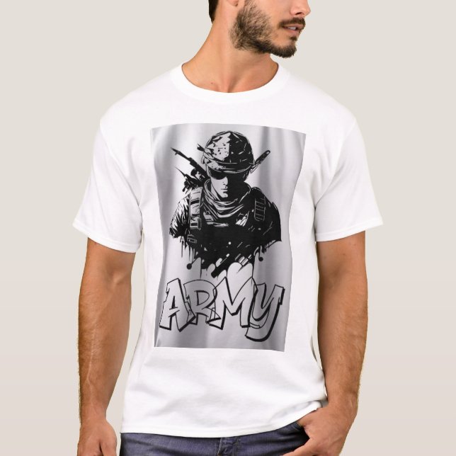 Vit helärmad t-shirt med Army logotyp design (Framsida)
