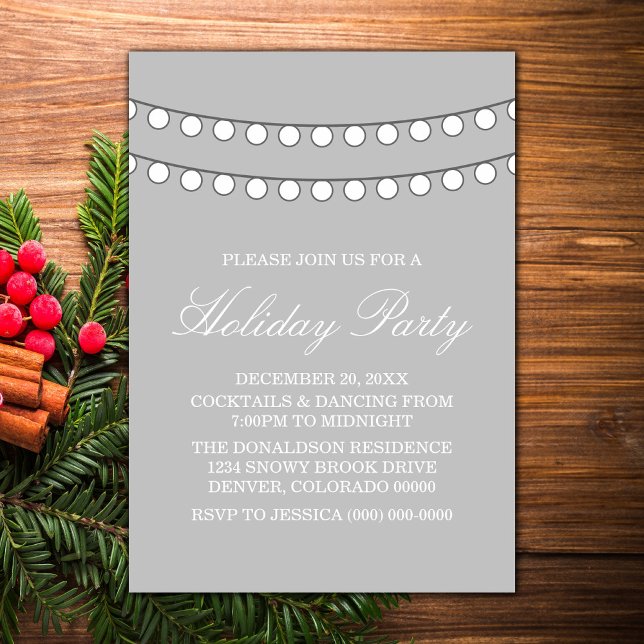 Vit Helgdag String Ljus Party Inbjudan (White Holiday String Lights Party Invite)