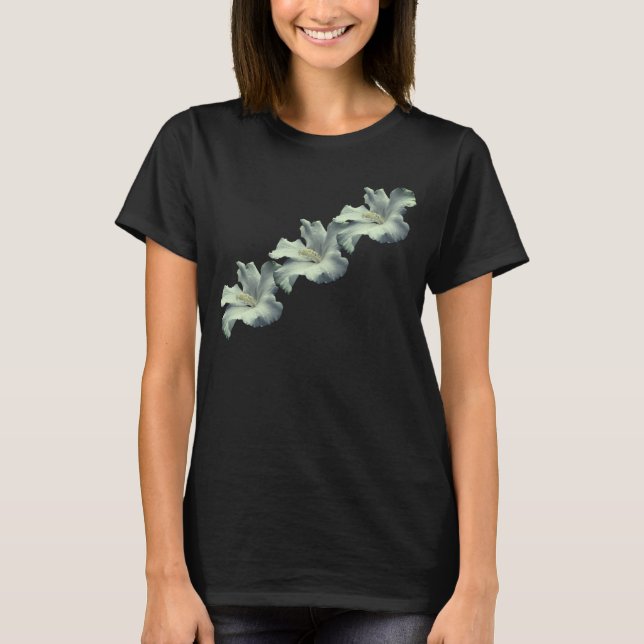 Vit Hibiscus blomma T Shirt (Framsida)