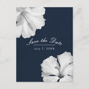 Vit Hibiscus Blue Tropical Save the Date Meddelande Vykort