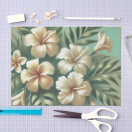 Vit Hibiscus Flowers Grönt Tropical Decoupage