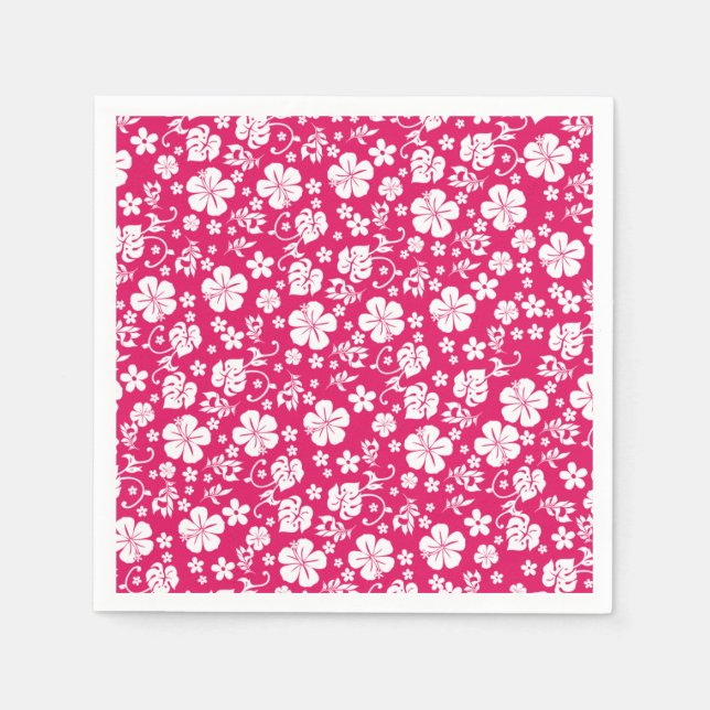 Vit Hibiscus på Shock rosa Tropiska Chicen Pappersservett (Framsidan)