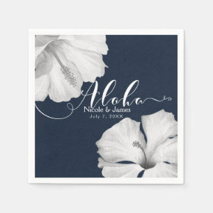 Vit Hibiskus Blå Tropisk Bröllop Aloha Pappersservett