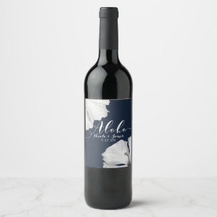 Vit Hibiskus Blå Tropisk Bröllop Aloha Vin Vinflaska Etikett