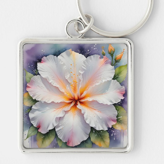 vit hibiskus blomma nyckelring (Framsidan)