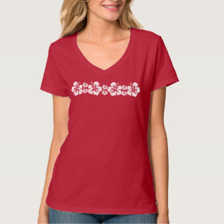 Vit Hibiskus Blommig Kant Tropical Hawaii Design T Shirt