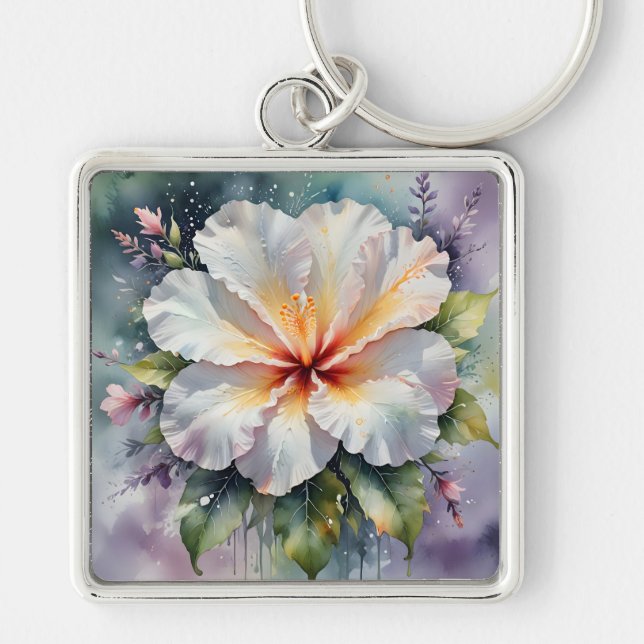 vit hibiskus dröm nyckelring (Framsidan)