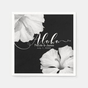 Vit Hibiskus Svart Tropisk Bröllop Aloha Pappersservett