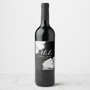 Vit Hibiskus Svart Tropisk Bröllop Aloha Vin Vinflaska Etikett