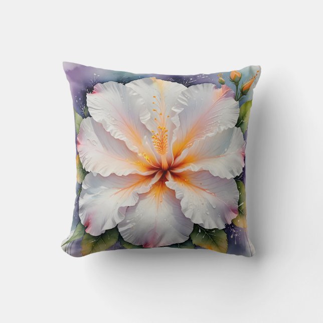 vit hibiskusblomma kudde (Framsida)