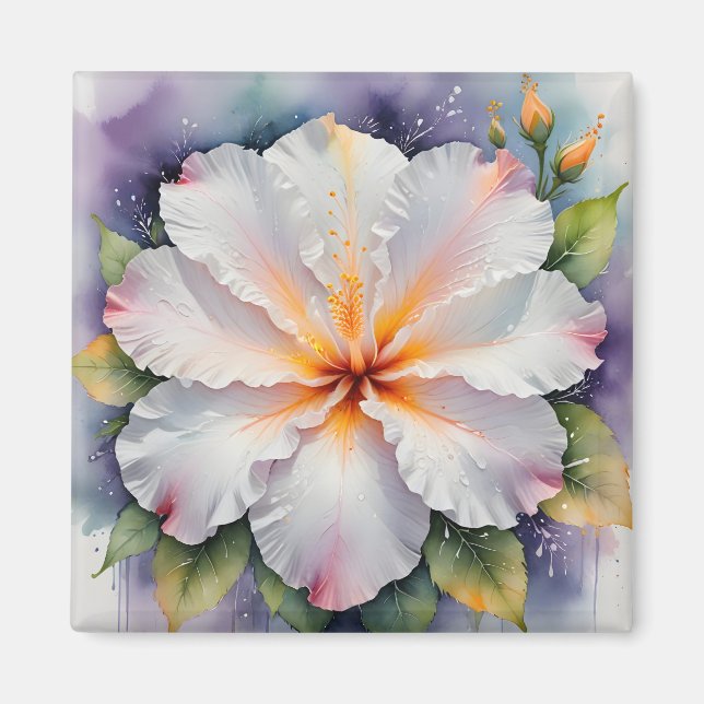 vit hibiskusblomma magnet (Framsidan)