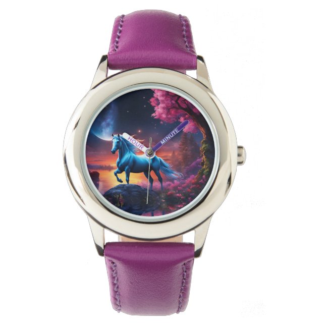 Vit hingst fantasin rosa trädgård armbandsur (Framsida)