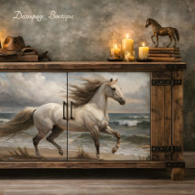 Vit hingst vid havet decoupage