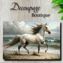 Vit hingst vid havsdecoupage