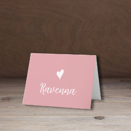 Vit hjärta och handskriven namn rosenskäm anteckningskort