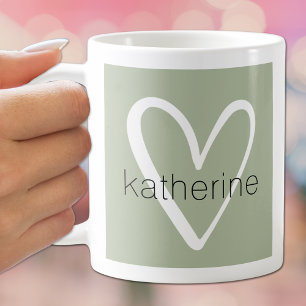 Vit hjärta på Grönten Monogram Kaffemugg