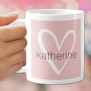 Vit hjärta på Rosa Monogram Kaffemugg
