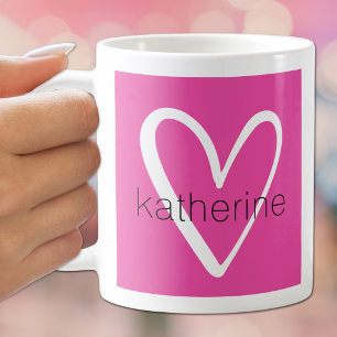 Vit hjärta på Shock rosa Monogram Kaffemugg