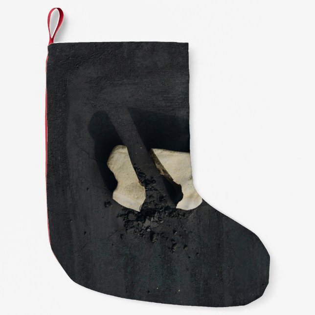 Vit hjärtformade på svart yta liten julstrumpa (Framsidan)