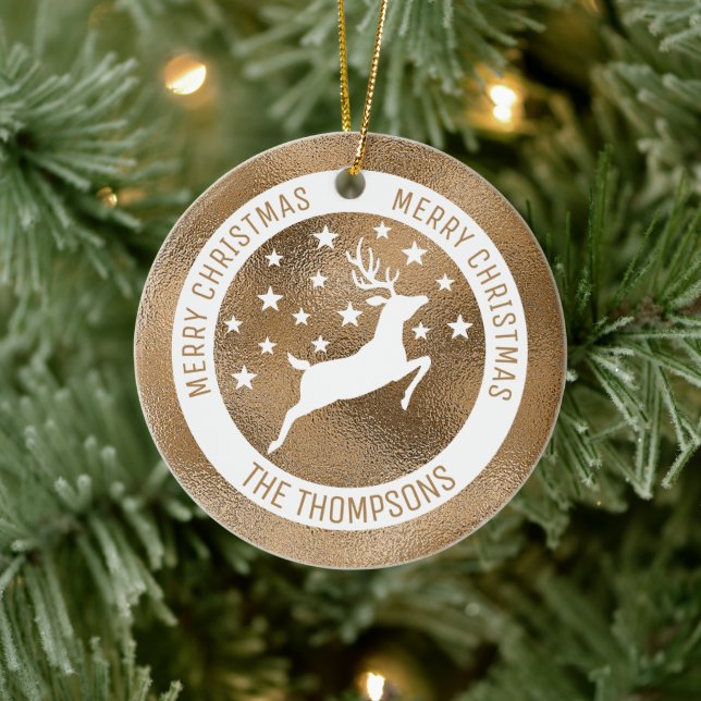 Vit Hjort - Faux Golden Foil look (inte Real Foil) Julgransprydnad Keramik (Träd)