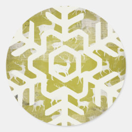 Vit Hjort på Grönt Snowflake Round Sticker Runt Klistermärke