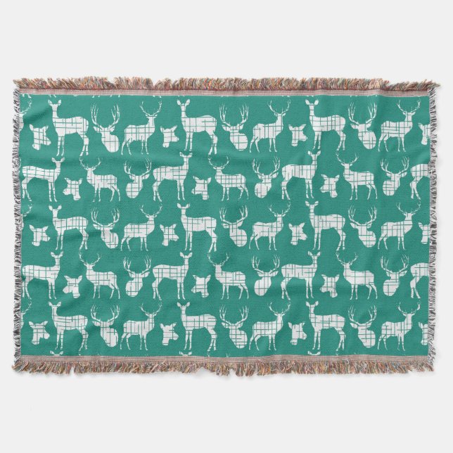 Vit Hjort på Teal Throw Blanket Mysfilt (Framsidan)