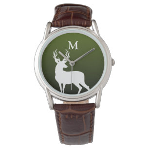 Vit Hjort Silhouette Monogram Grönt Manar Watch Armbandsur