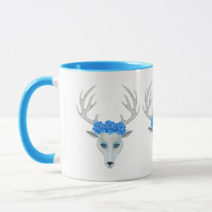 Vit Hjort Vibrant Blue Ögon Antlers Ro Mugg