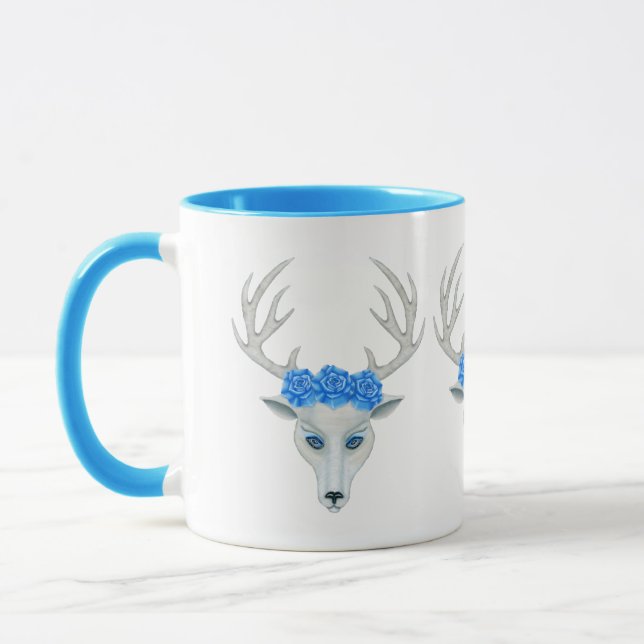 Vit Hjort Vibrant Blue Ögon Antlers Ro Mugg (Vänster)