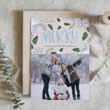 Vit Holly Botanical Helgdag Photo Card