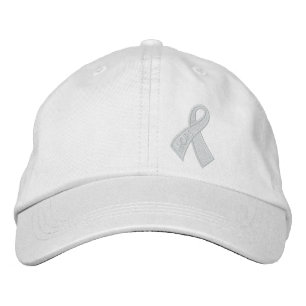 Vit Hope Cancer Ribbon Awareness Broderad Keps