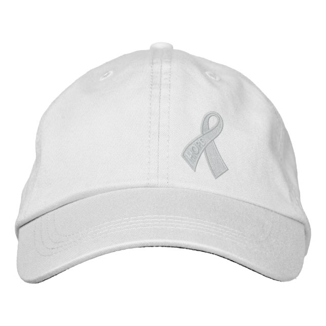 Vit Hope Cancer Ribbon Awareness Broderad Keps (Framsida)