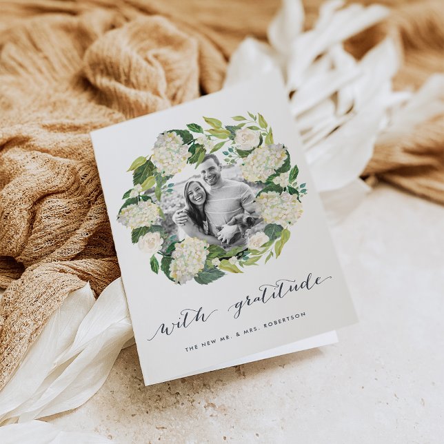 Vit Hortensia | Tack för Bröllopsfoto Kort (Skapare uppladdad)