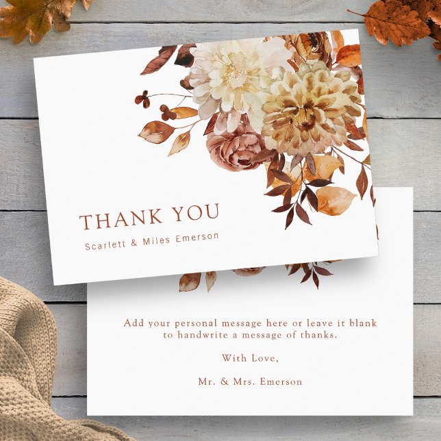 Vit höst terrakotta akvarell blommande bröllop tack kort (White Fall Terracotta Watercolor Floral Wedding Thank You Card by Painted Paperie)