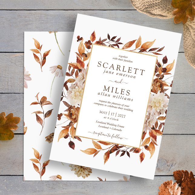 Vit höst Terrakotta Akvarell Blommig Bröllop Inbjudningar (White Fall Terracotta Watercolor Floral Wedding Invitation by Painted Paperie
)