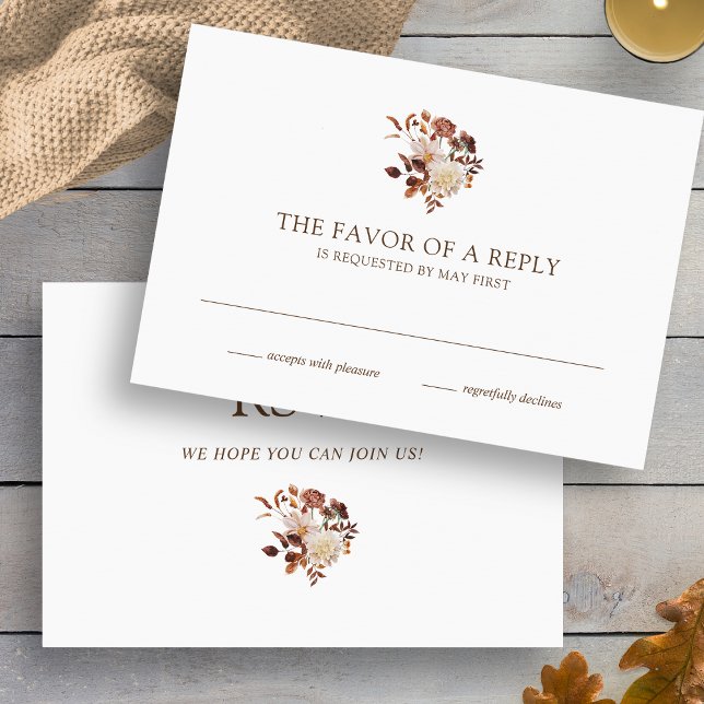Vit höst terrakotta akvarell blomsterbröllop OSA kort (White Fall Terracotta Watercolor Floral Wedding RSVP Card by Painted Paperie
)