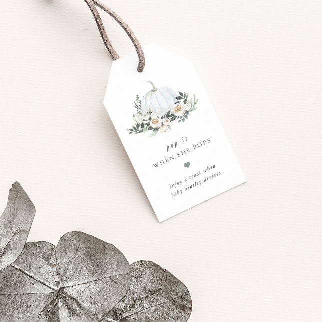 Vit höstpumpa Greenery Baby Shower Favor Presentetikett (Skapare uppladdad)
